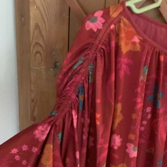 Free People Wildflower Honey maroon ruffled long sleeve blouse - Picture 7 of 9